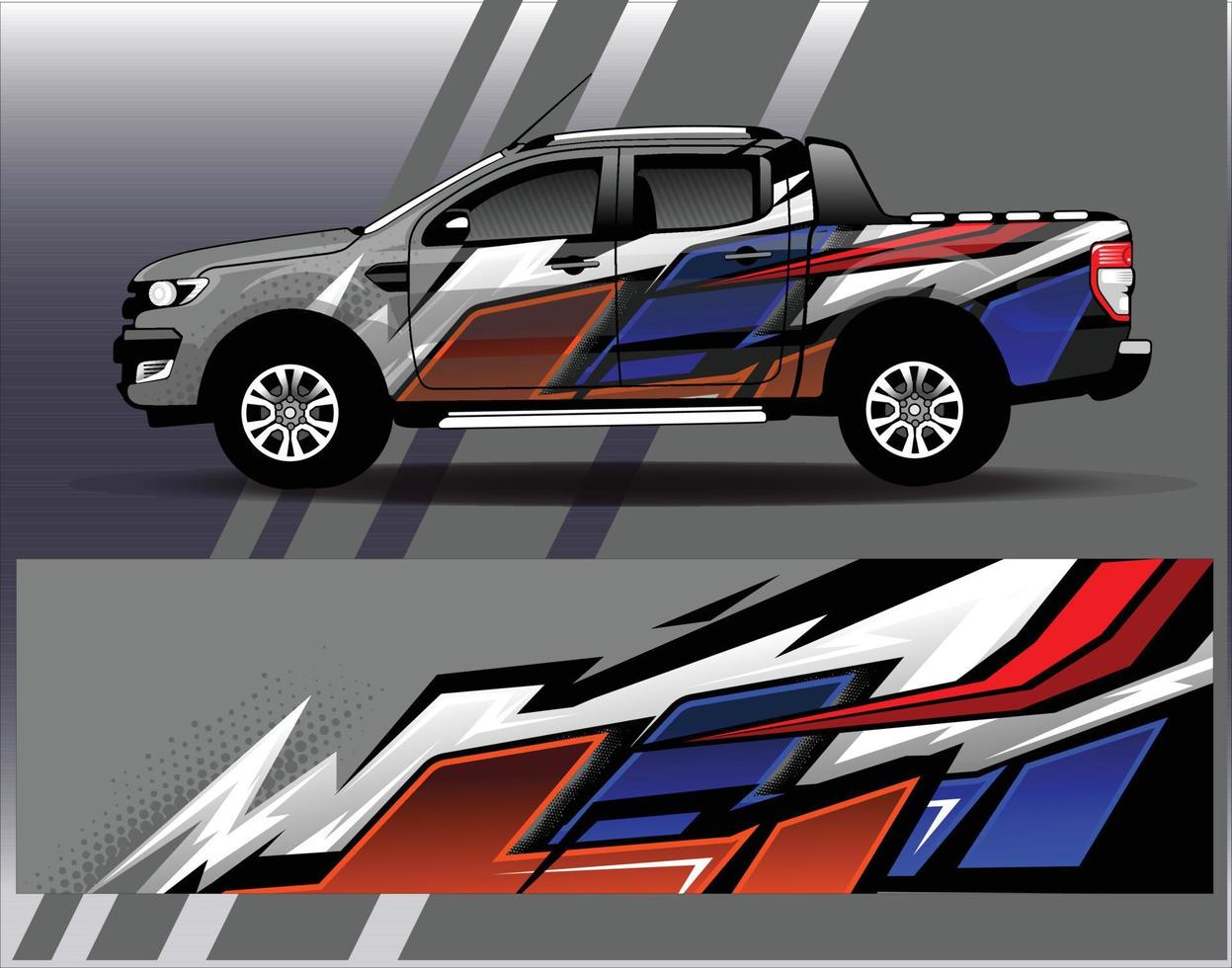 bil wrap design vektor lastbil och lastbil dekal. grafisk abstrakt stripe racing bakgrundsdesign för fordonsrallyraceäventyr och bilracinglivery