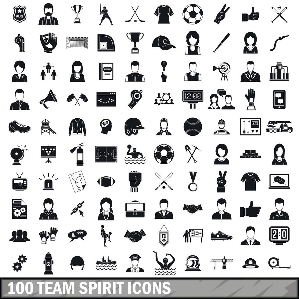 100 Teamgeist-Symbole gesetzt, einfacher Stil vektor