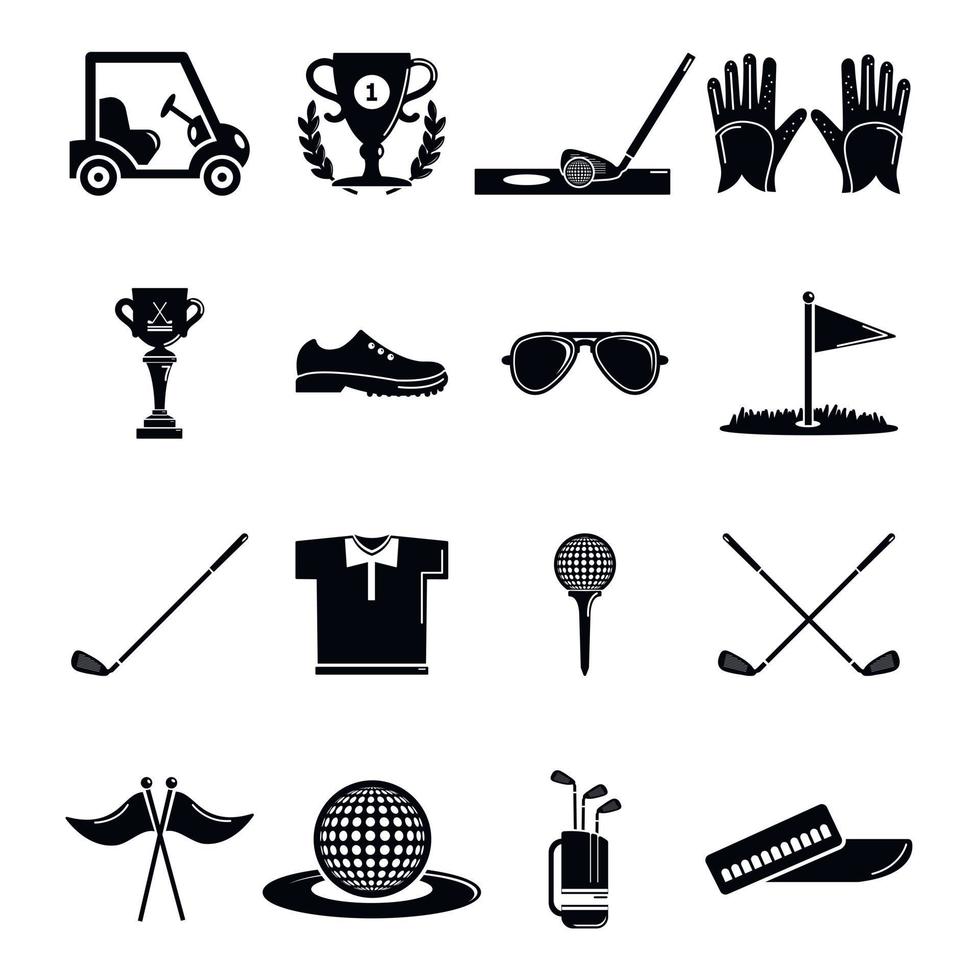 Golf-Icons setzen Symbole, einfachen Stil vektor