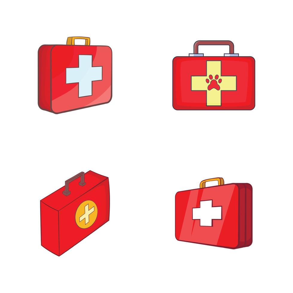 Erste-Hilfe-Kit-Icon-Set, Cartoon-Stil vektor