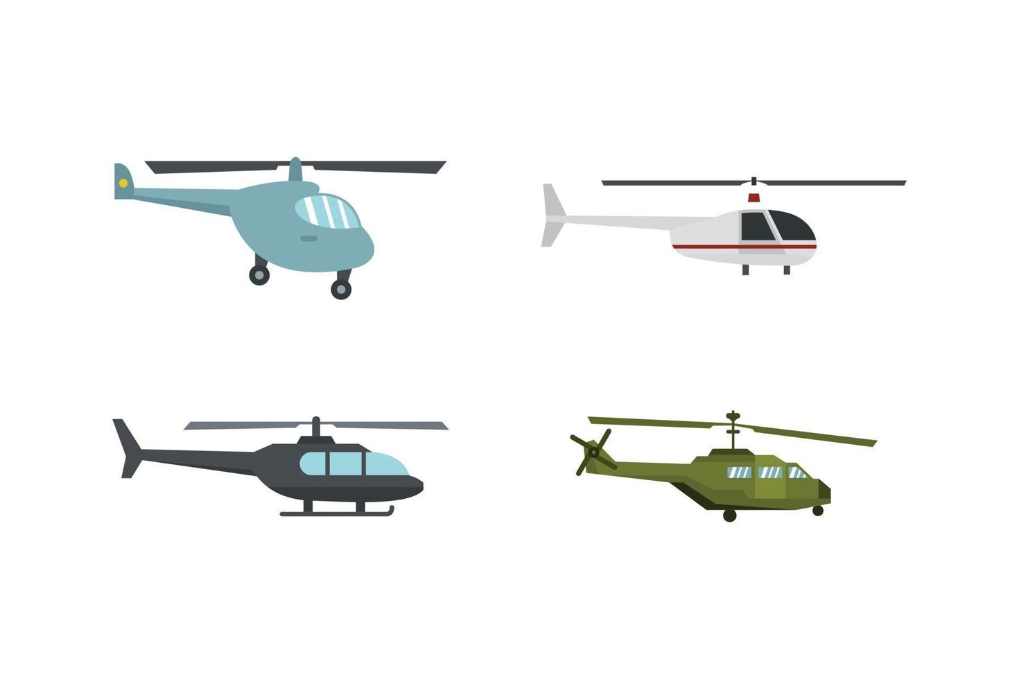 Hubschrauber-Icon-Set, flacher Stil vektor