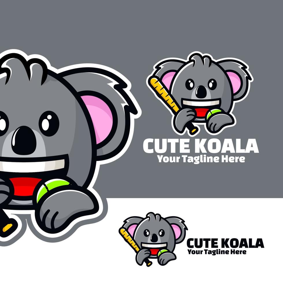 niedliche Logo-Koala-Baseball-Kunstillustration vektor