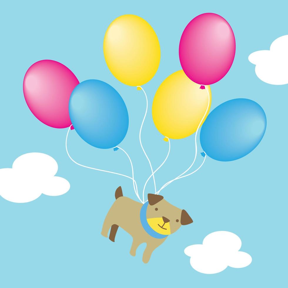 fliegender Hund mit Ballon-Icon-Print vektor