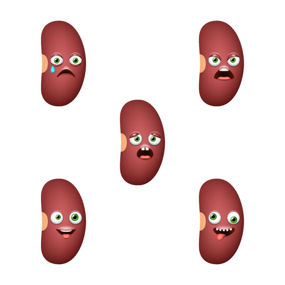 Emoticon der süßen Kidneybohne. isolierter Vektorsatz vektor