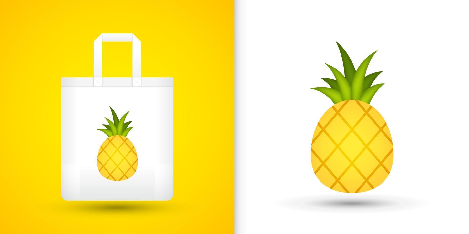 ananas på vit tygpåse. vektor illustration