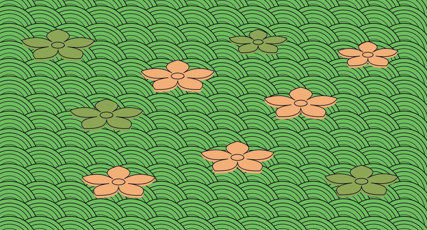 Wellenmuster und Blumen, nahtloses Muster im chinesischen Stil. grüne Farbe orientalischer Hintergrund vektor