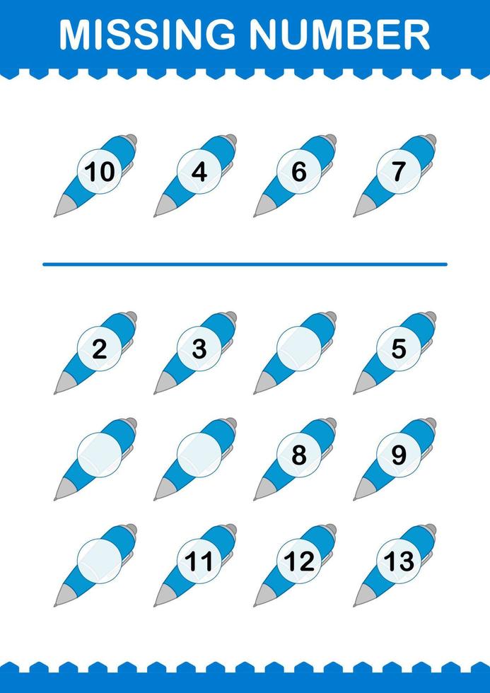 saknat nummer med penna. arbetsblad för barn vektor
