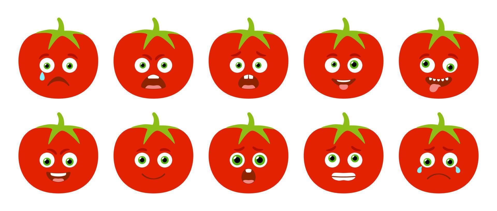 Emoticon der süßen Tomate. isolierter Vektorsatz vektor