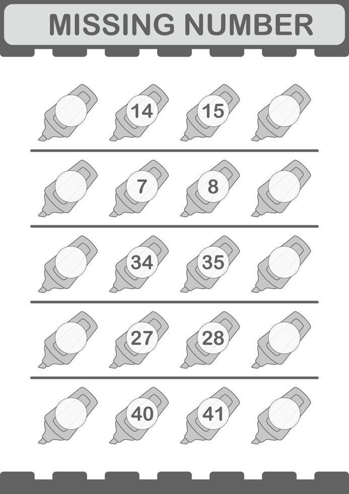 fehlende Nummer mit Markierung. Arbeitsblatt für Kinder vektor