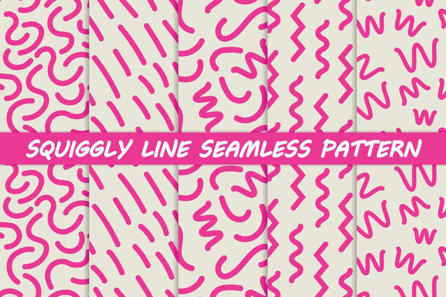 uppsättning snirkliga vickande linjer geometriska rosa form sömlös vektor mönster samling