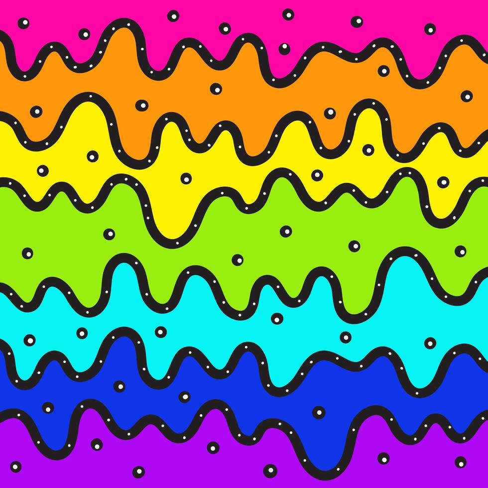 saurer psychedelischer trippy Regenbogenhintergrund. grooviges wellenförmiges Banner im trendigen psychedelischen Stil. vektor