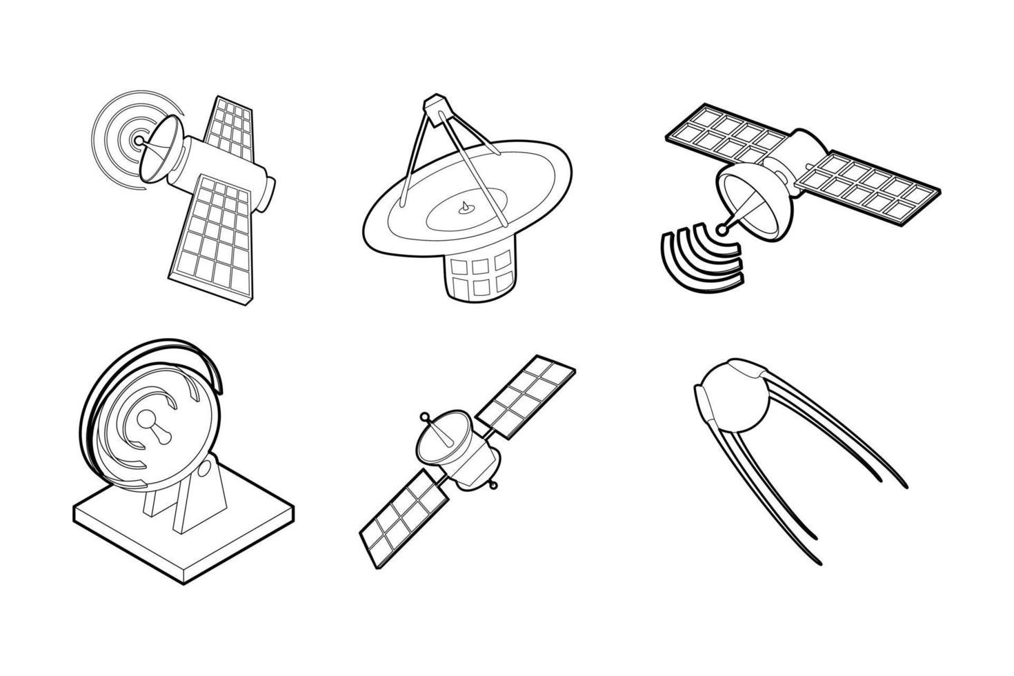 satellit ikonuppsättning, dispositionsstil vektor