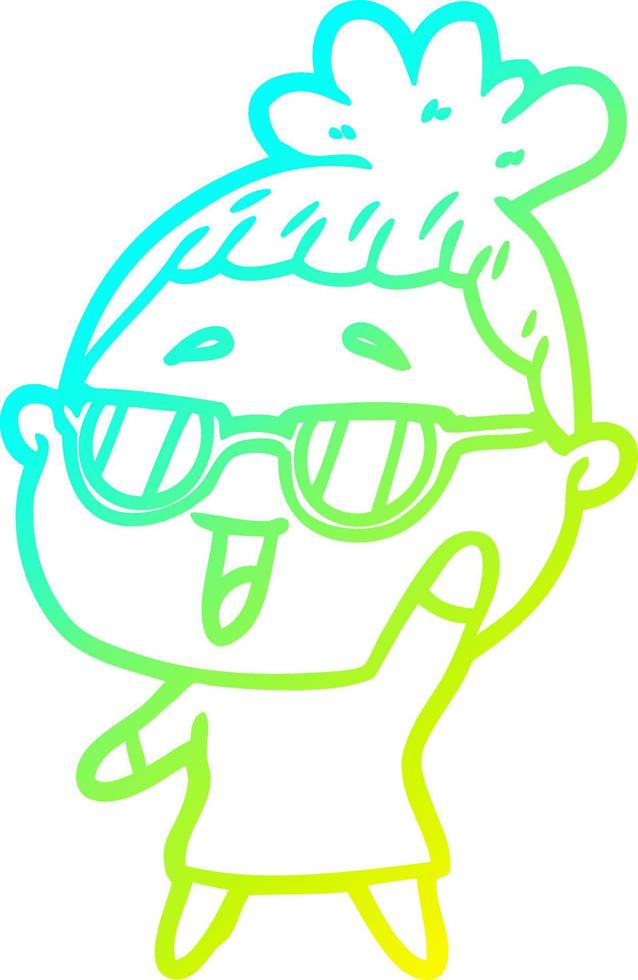 Kalte Gradientenlinie Zeichnung Cartoon glückliche Frau mit Brille vektor
