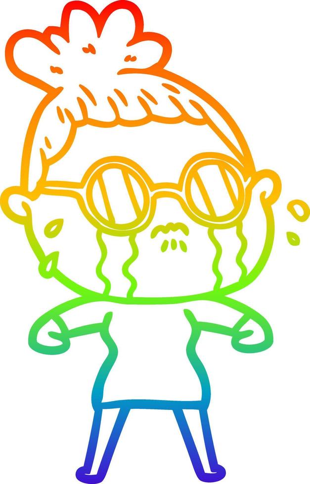 Regenbogengradientenlinie Zeichnung Cartoon weinende Frau mit Brille vektor