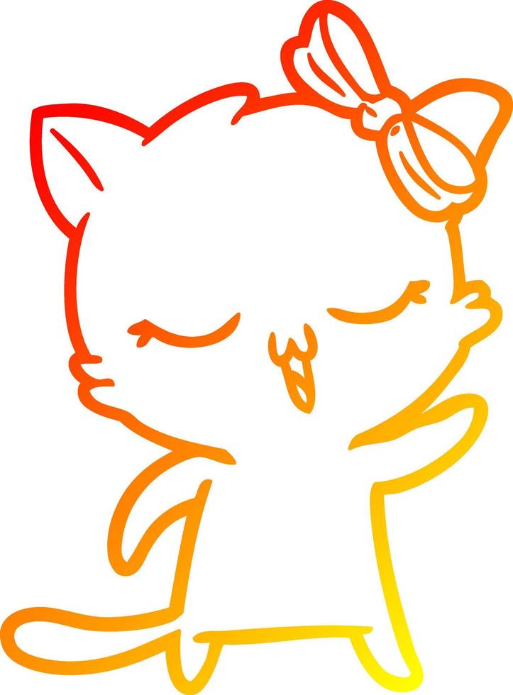 warme Gradientenlinie Zeichnung Cartoon-Katze mit Schleife auf dem Kopf vektor