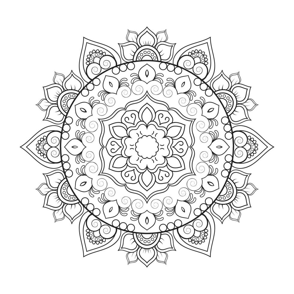 florales Mandala-Design mit schwarz-weißer Linienkunst im Ethno-Stil vektor