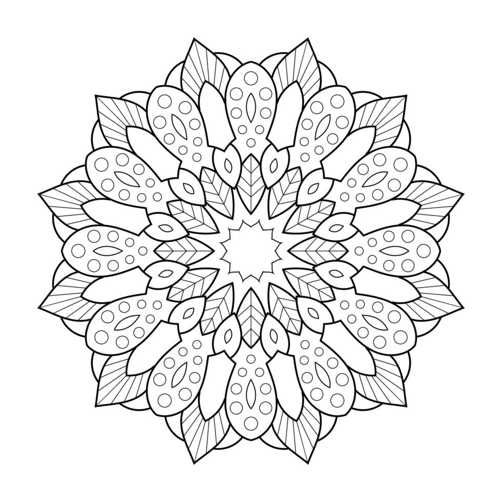 blommig mandala design med etnisk stil svart och vit linjekonst vektor