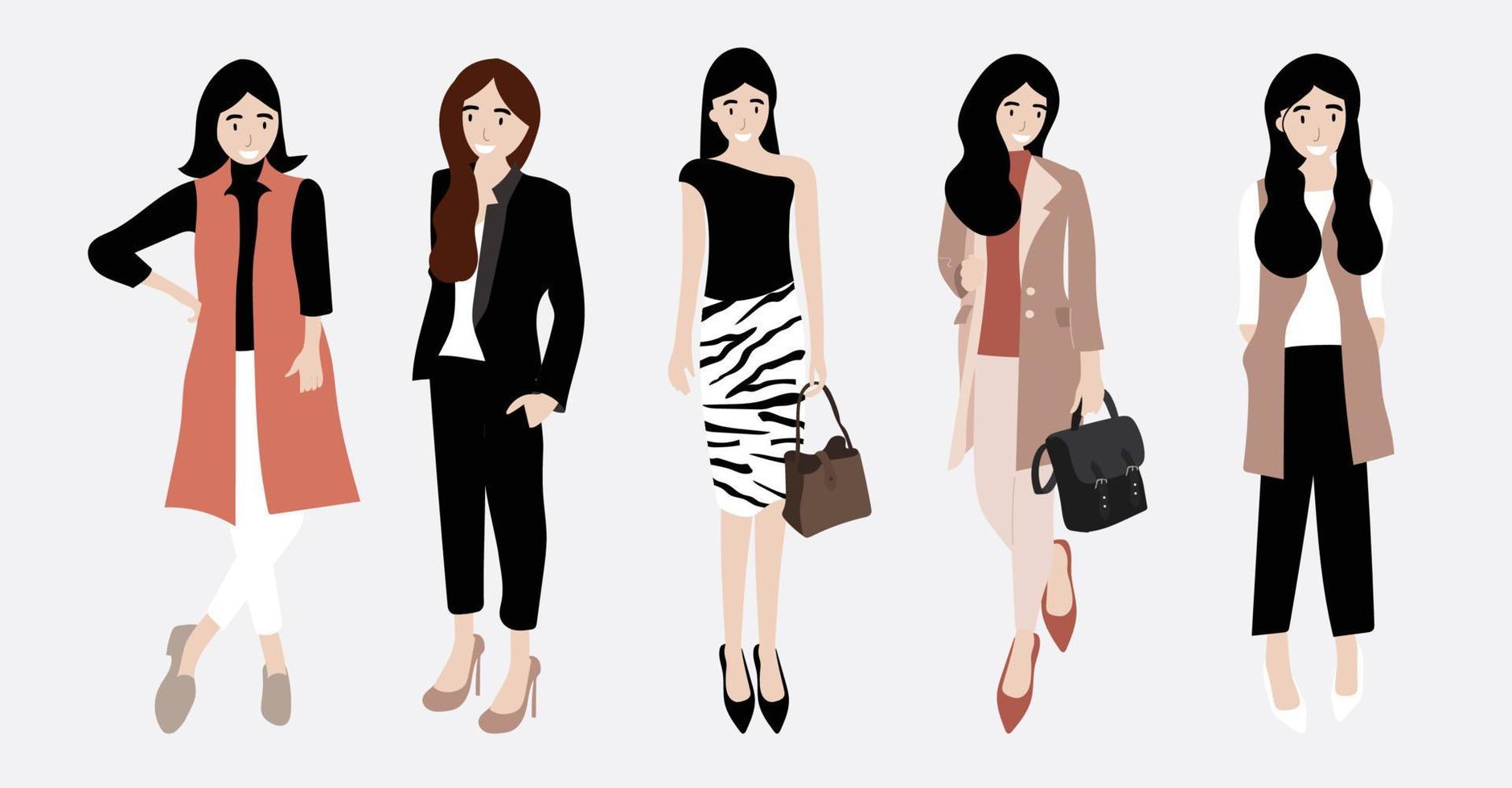 Geschäftsfrau-Charakterdesign in verschiedenen Stoffen vektor
