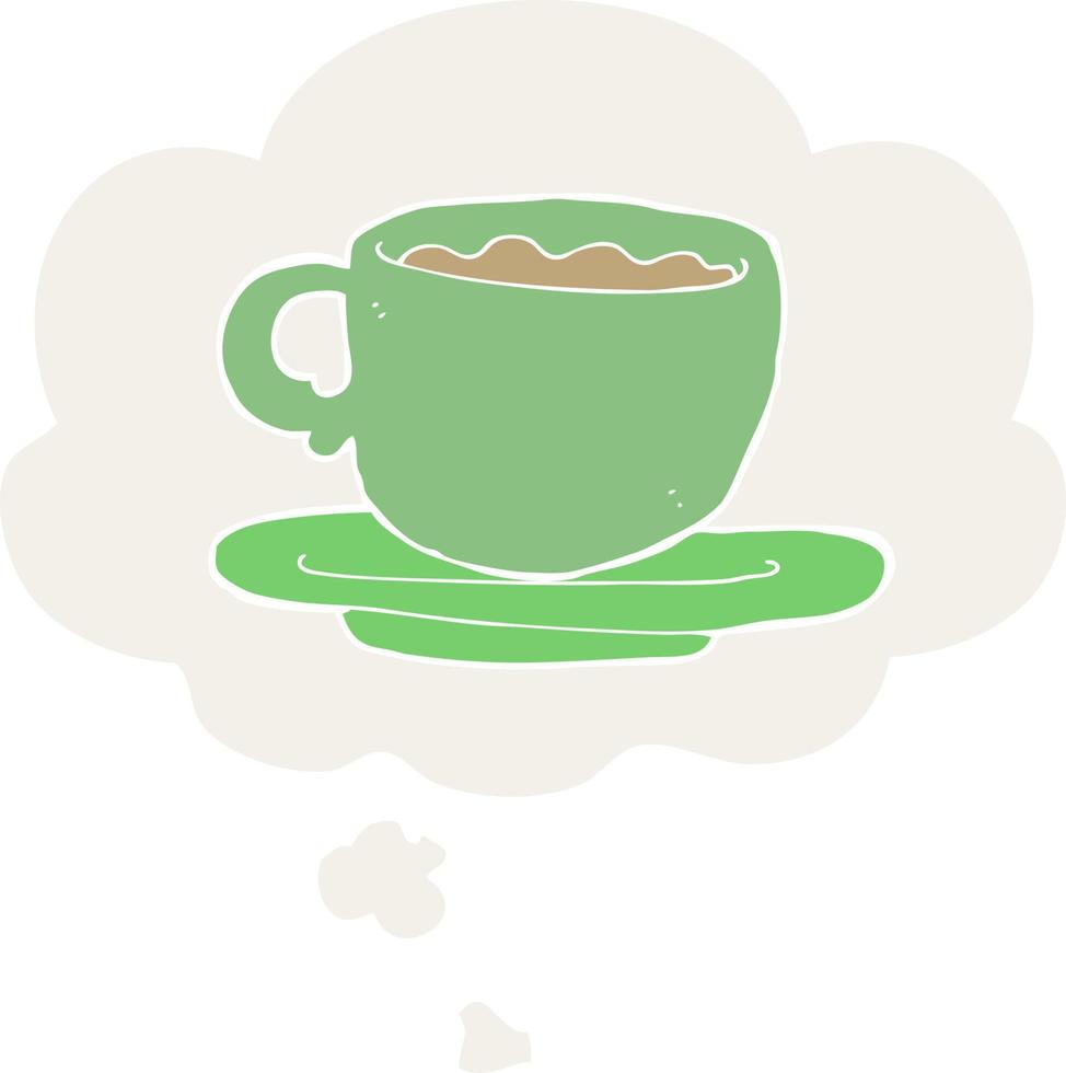 tecknad kopp te och tankebubbla i retrostil vektor