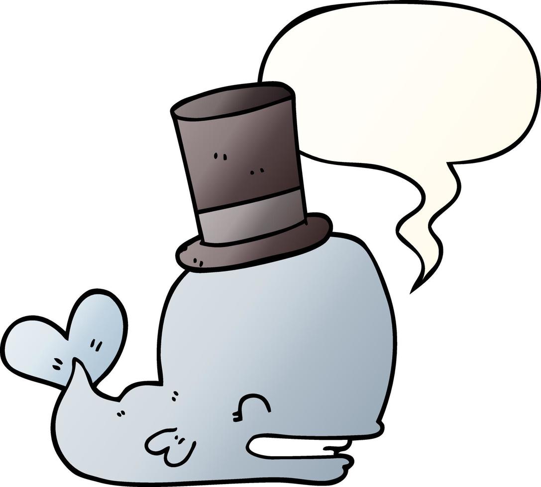 Cartoon-Wal mit Hut und Sprechblase in glattem Farbverlauf vektor