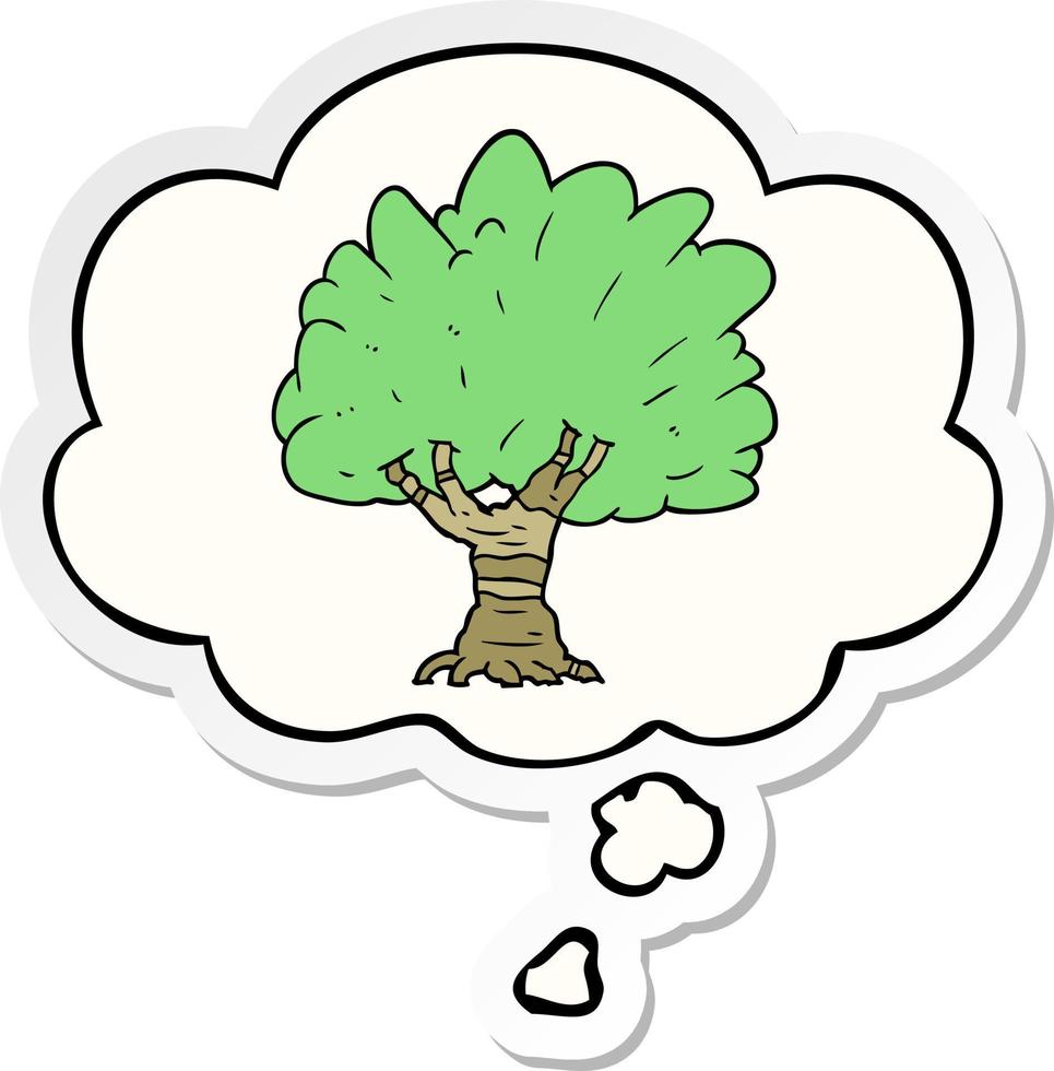 Cartoon Baum und Gedankenblase als bedruckter Aufkleber vektor