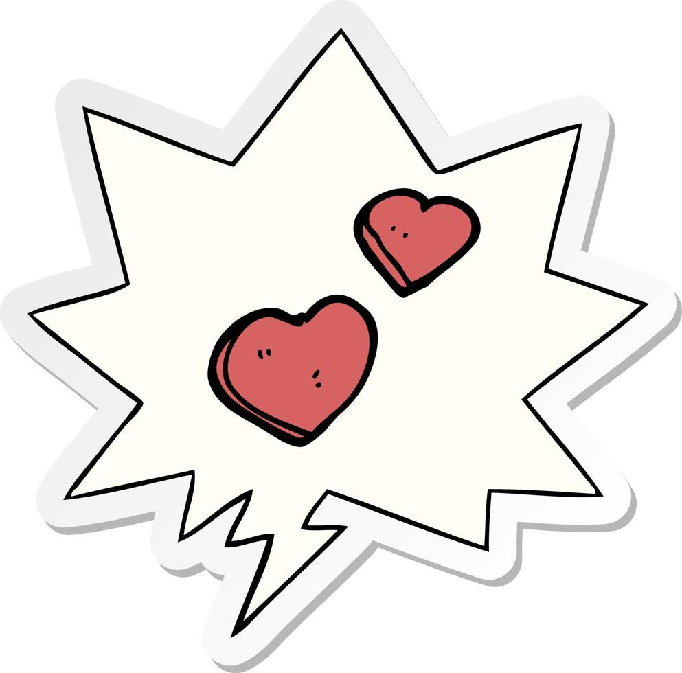 tecknad kärlekshjärtan och pratbubbla klistermärke vektor
