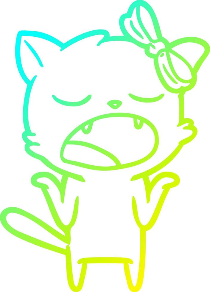 Kalte Gradientenlinie Zeichnung Cartoon gähnende Katze, die mit den Schultern zuckt vektor