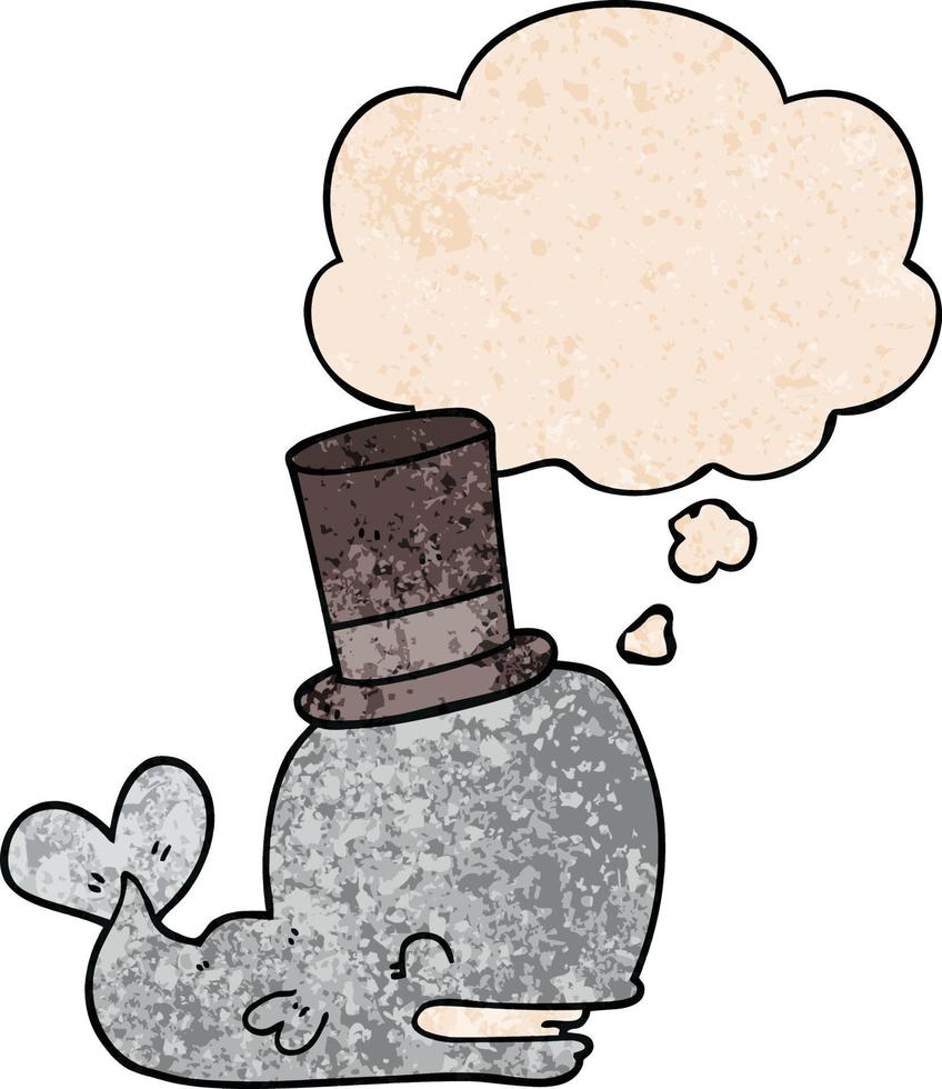 Cartoon-Wal mit Hut und Gedankenblase im Grunge-Texturmuster-Stil vektor