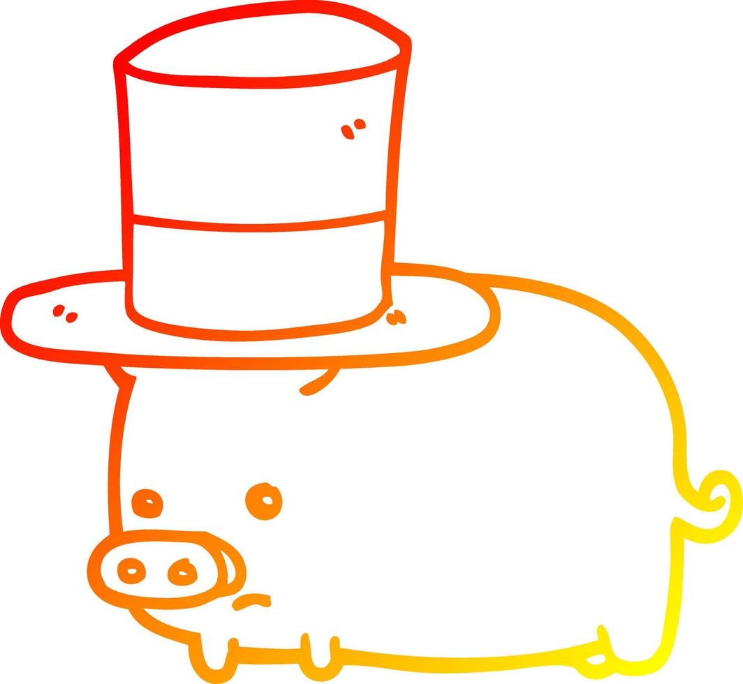 varm gradient linjeteckning tecknad gris bär hög hatt vektor