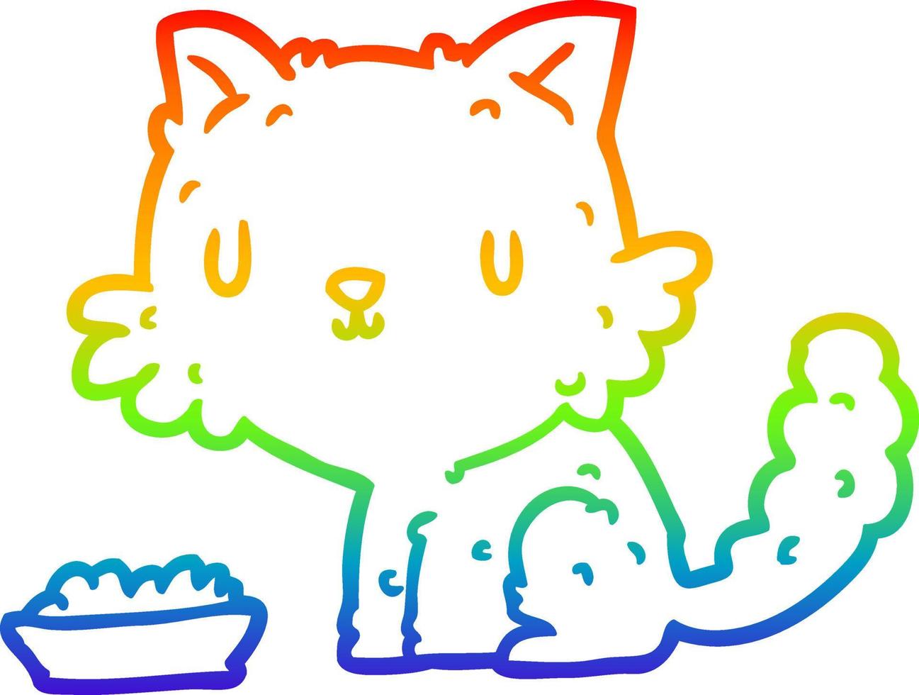 Regenbogen-Gradientenlinie zeichnet niedliche Cartoon-Katze und Essen vektor