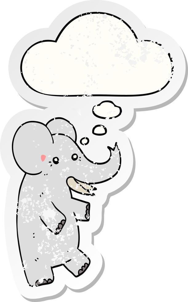 tecknad elefant och tankebubbla som en nödställd sliten klistermärke vektor
