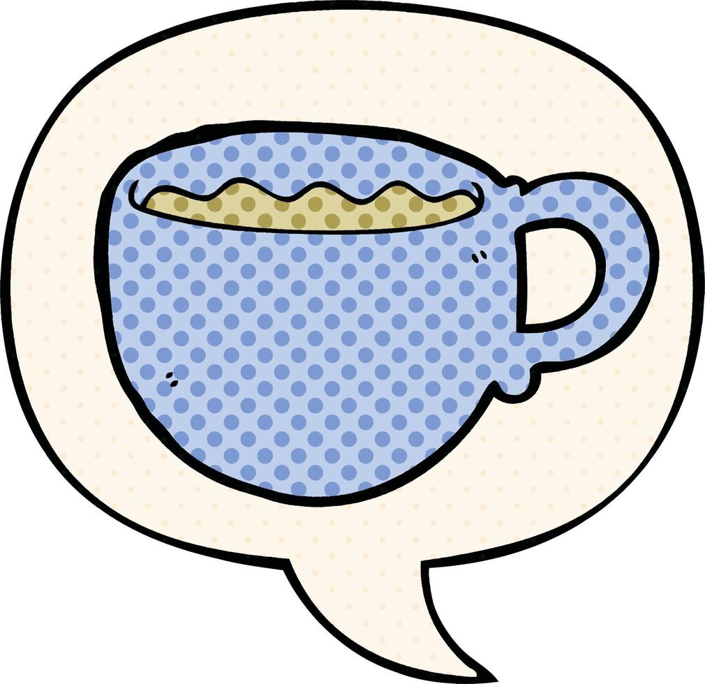 Cartoon-Kaffeetasse und Sprechblase im Comic-Stil vektor