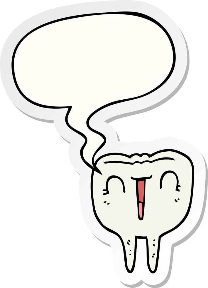 glücklicher zahn- und spracheblasenaufkleber der karikatur vektor