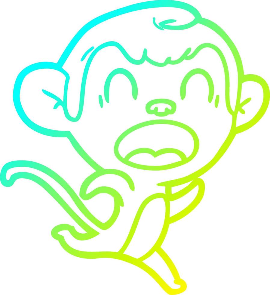 Kalte Gradientenlinie Zeichnung schreiender Cartoon-Affe läuft vektor