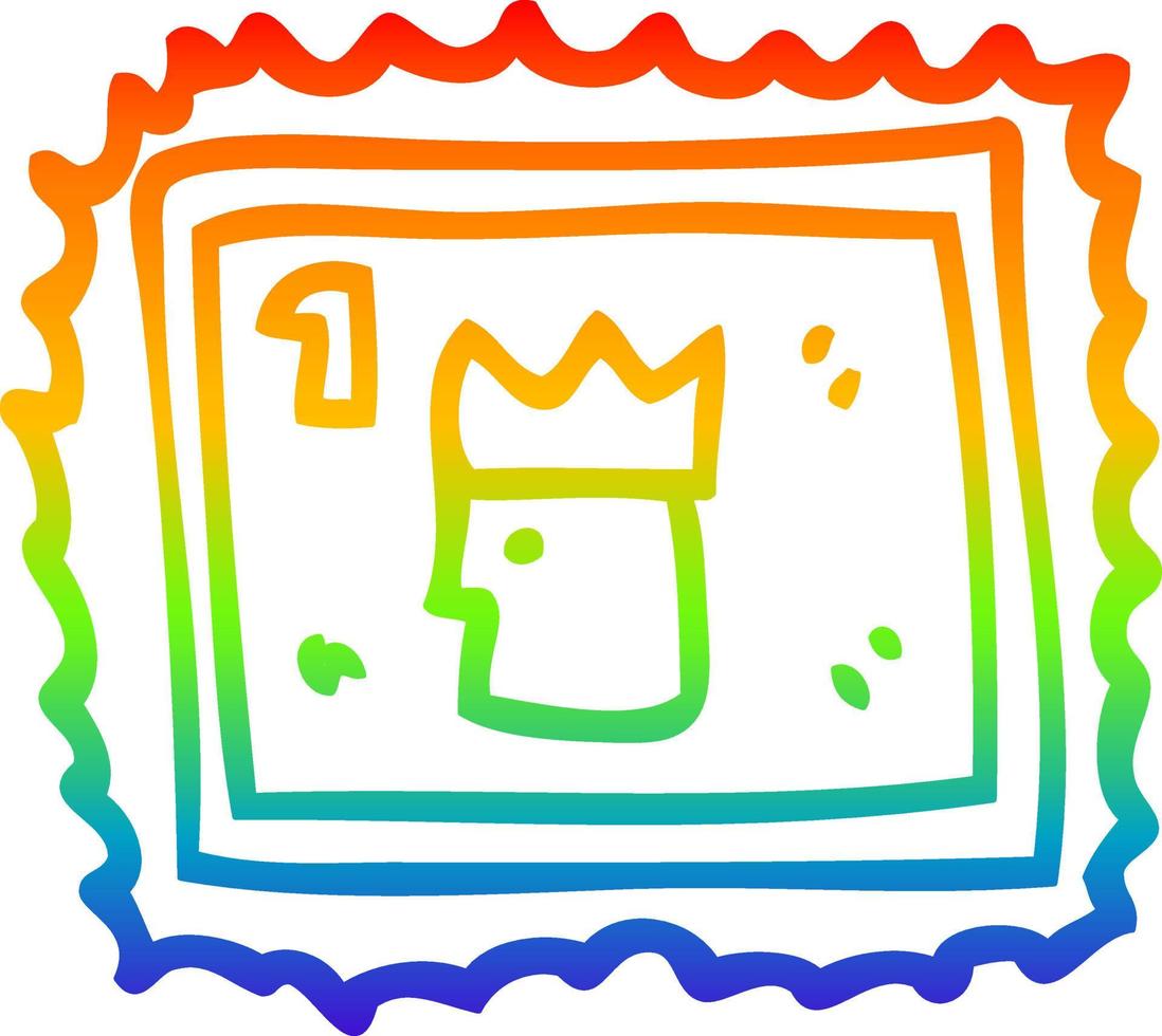 Regenbogen-Gradientenlinie Zeichnung Cartoon-Stempel mit königlichem Gesicht vektor