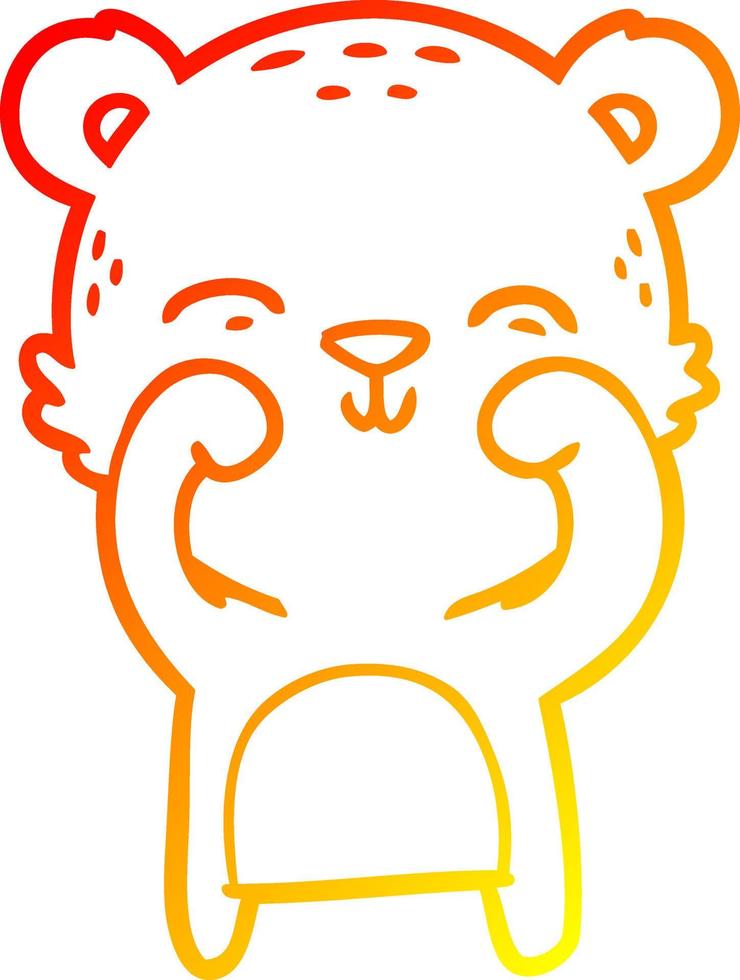 warme Gradientenlinie, die einen glücklichen Cartoon-Bären zeichnet vektor
