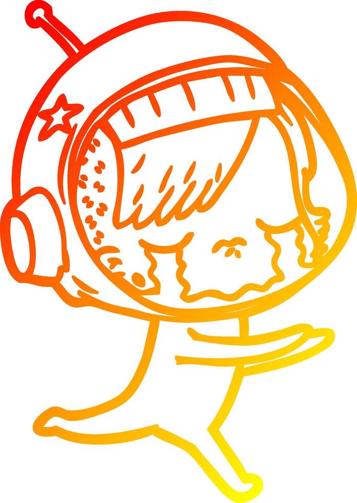 warme Gradientenlinie Zeichnung Cartoon weinendes Astronautenmädchen vektor