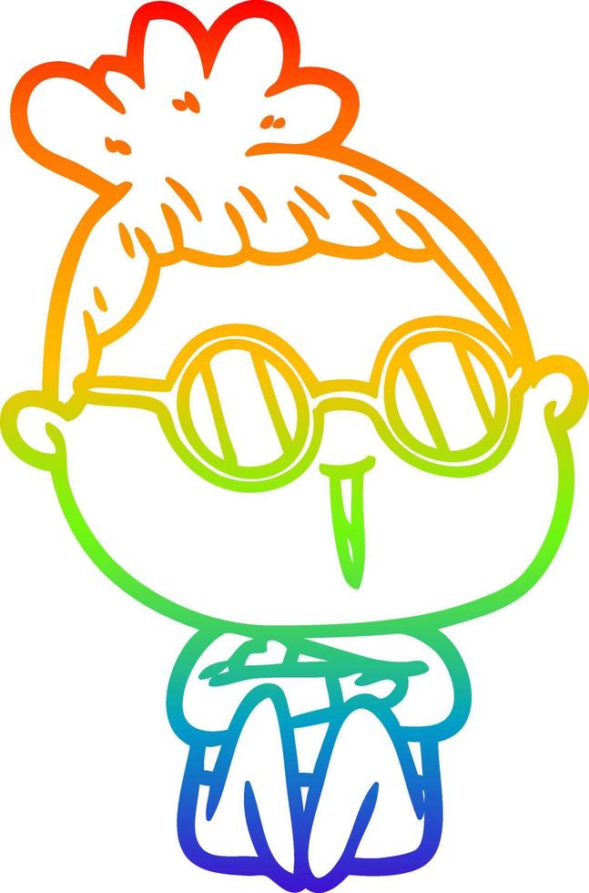 Regenbogen-Gradientenlinie Zeichnung Cartoon-Frau mit Brille vektor