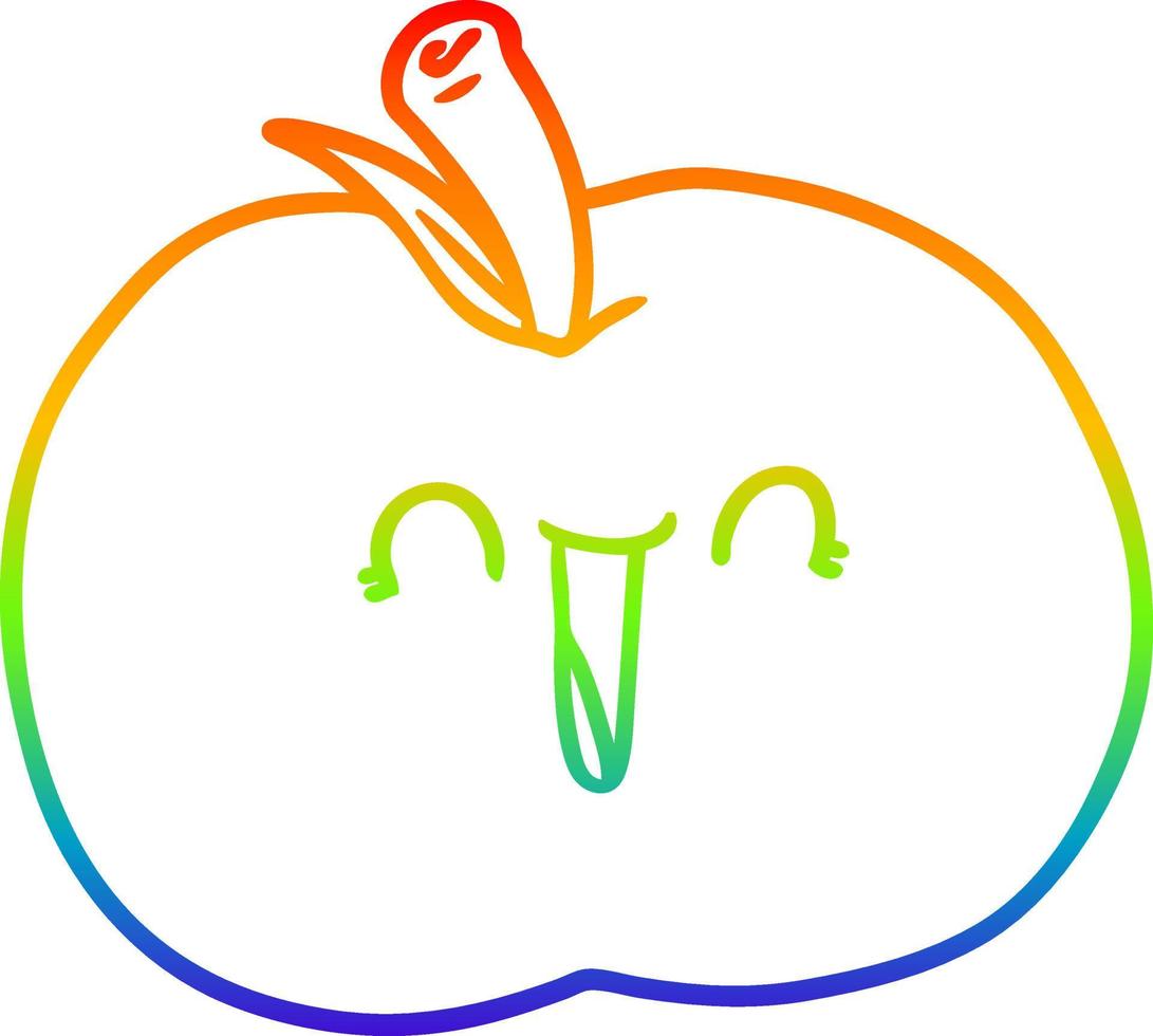 Regenbogen-Gradientenlinie Zeichnung Cartoon lachender Apfel vektor