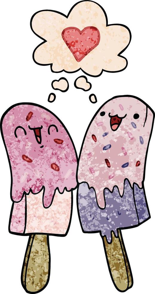 Cartoon-Eislutscher in Liebe und Gedankenblase im Grunge-Texturmuster-Stil vektor