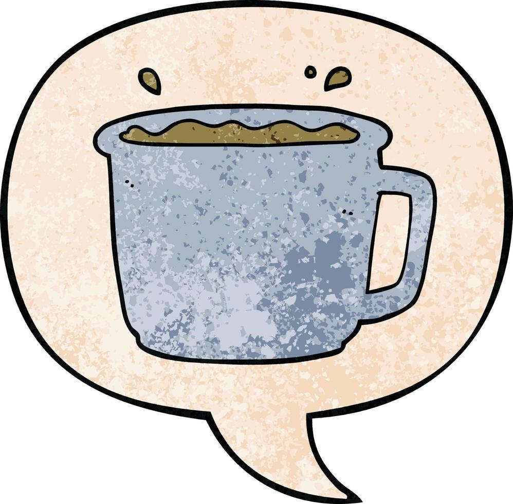 Cartoon-Kaffeetasse und Sprechblase im Retro-Textur-Stil vektor