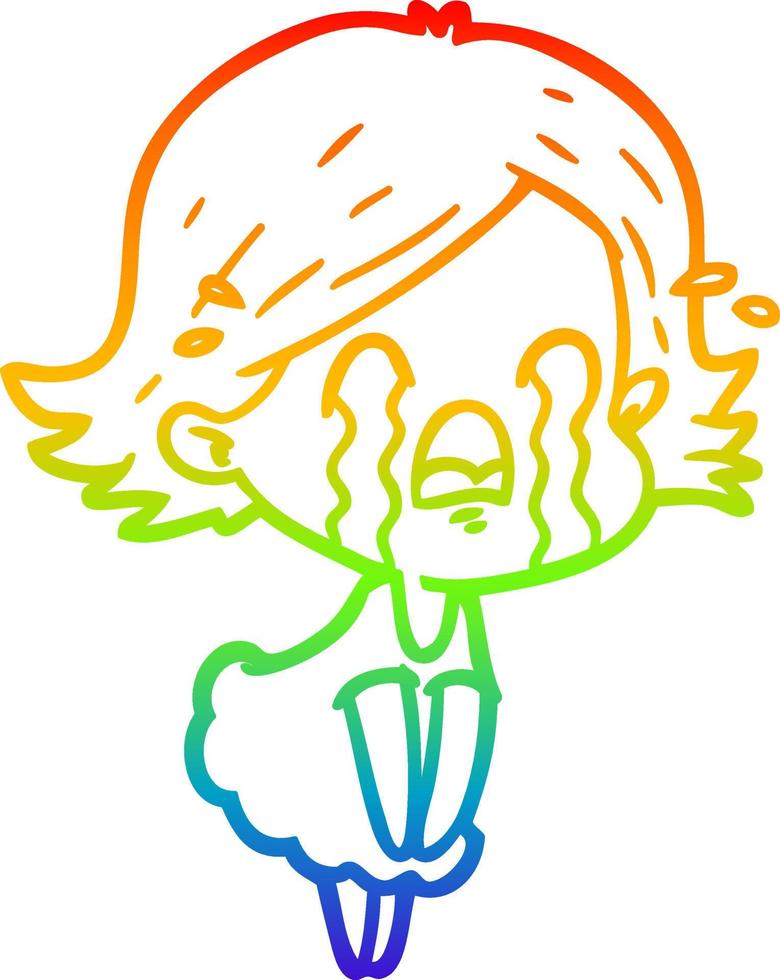 Regenbogen-Gradientenlinie Zeichnung Cartoon-Frau weint vektor