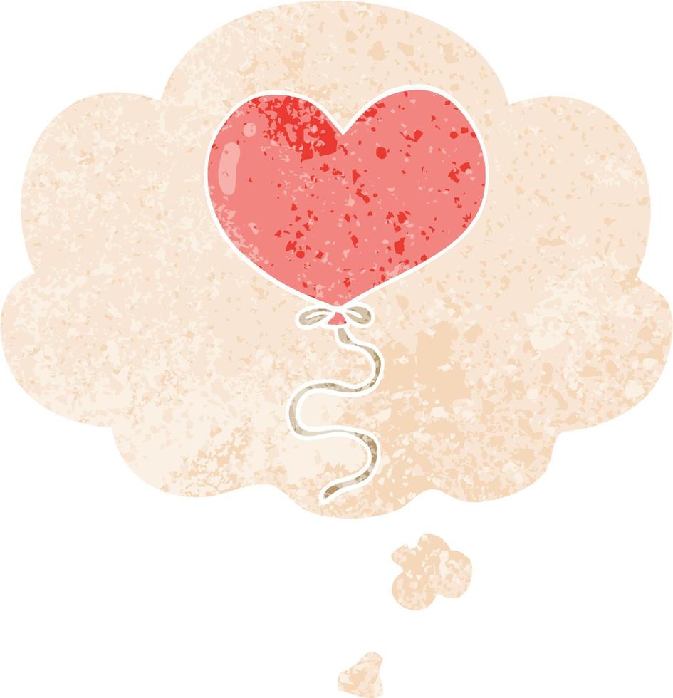 tecknad kärlek hjärta ballong och tankebubbla i retro texturerad stil vektor