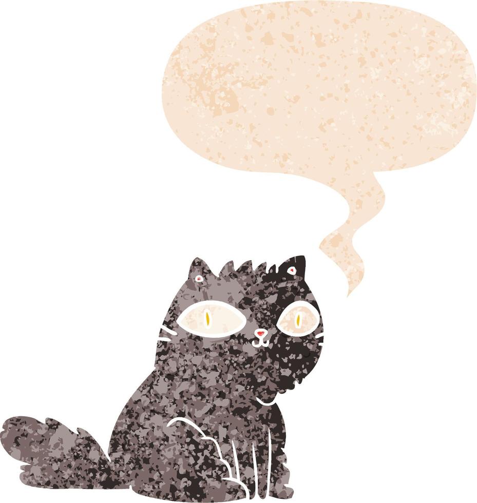 tecknad katt och pratbubbla i retro texturerad stil vektor