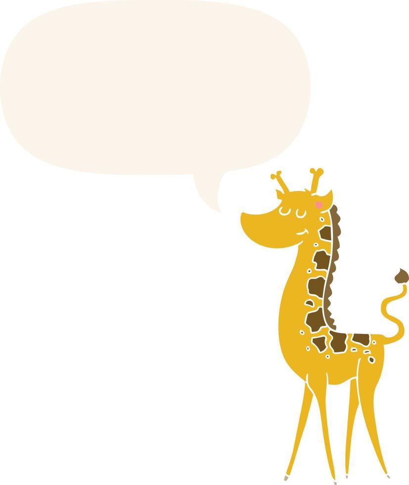 Cartoon-Giraffe und Sprechblase im Retro-Stil vektor