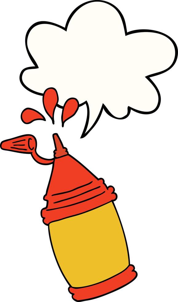 Cartoon-Ketchup-Flasche und Sprechblase vektor