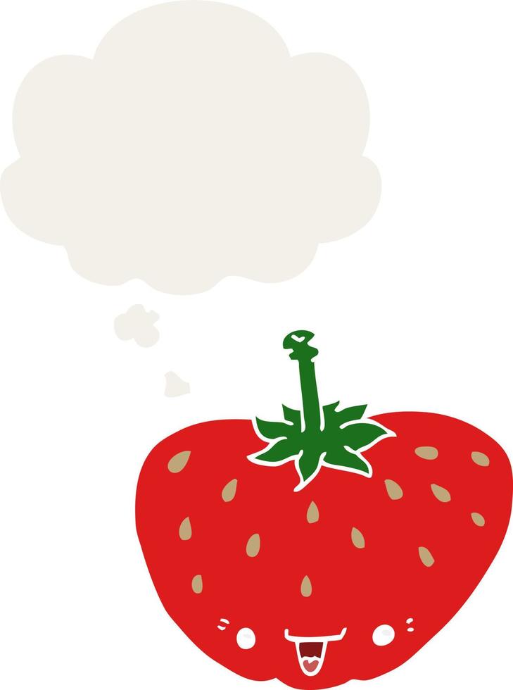 tecknad jordgubbe och tankebubbla i retrostil vektor