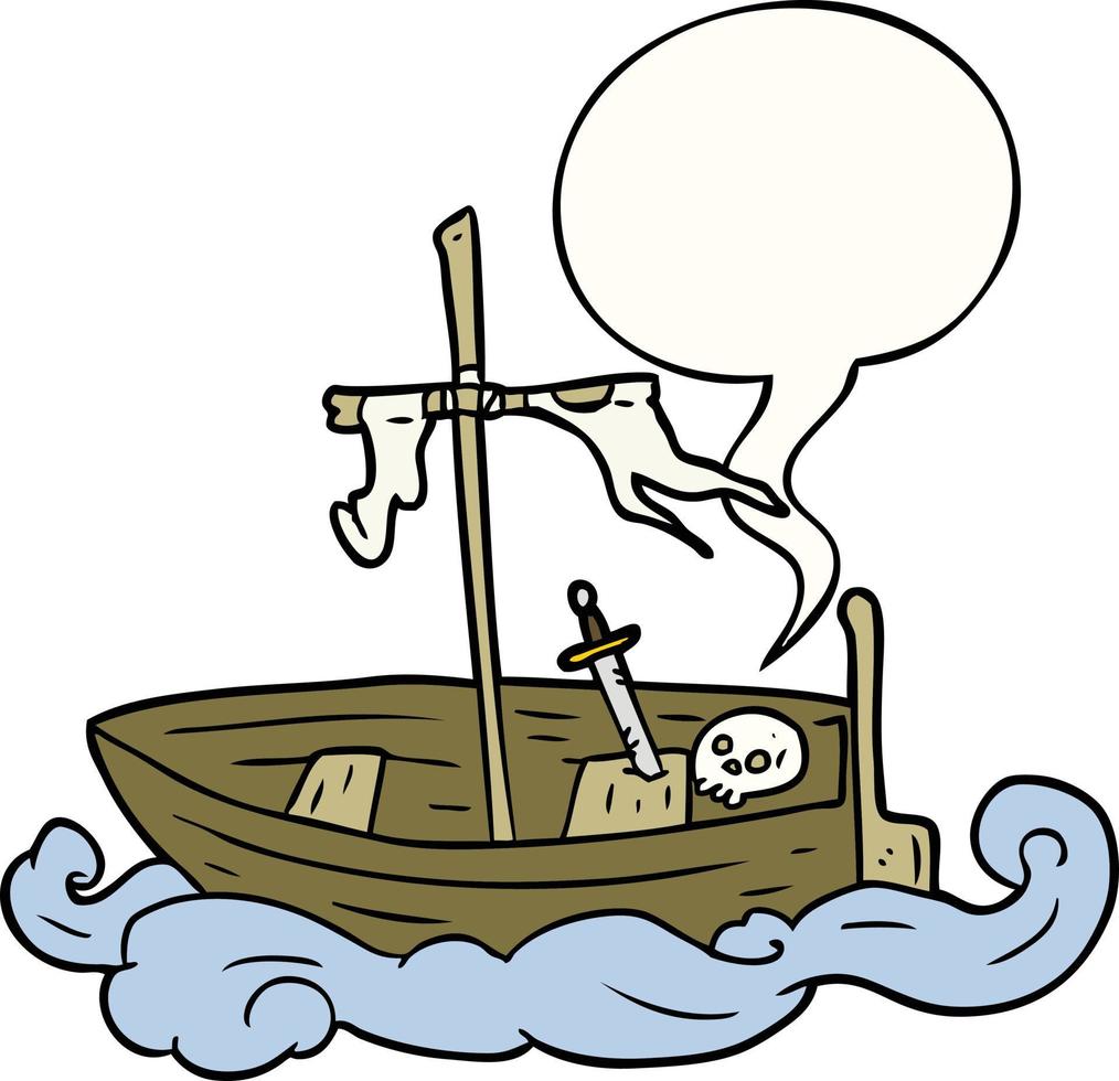 Cartoon altes Schiffbrüchiges Boot und Sprechblase vektor