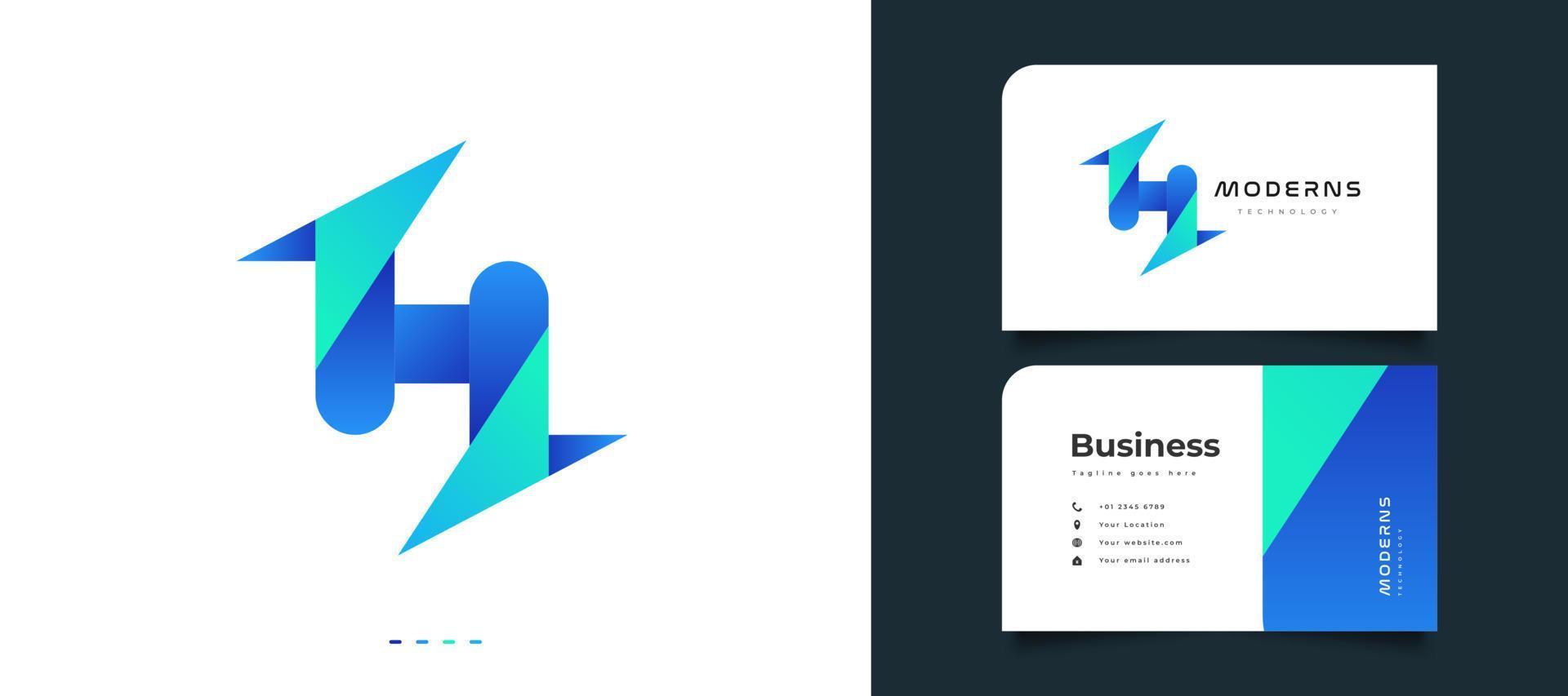 abstraktes und modernes Logo-Design des Buchstaben h in blauem und grünem Farbverlauf isoliert auf weißem Hintergrund vektor