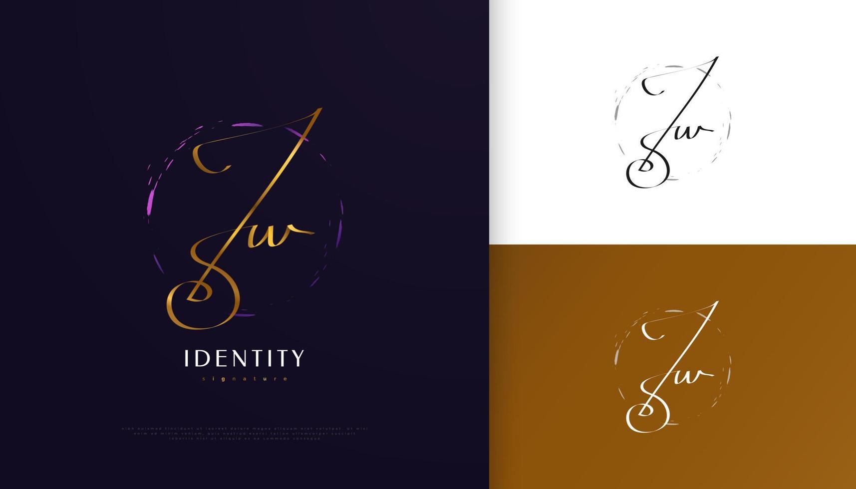 jw initial signaturlogotypdesign med elegant och minimalistisk guldhandstil. initial j och w logotypdesign för bröllop, mode, smycken, boutique och affärsmärkesidentitet vektor